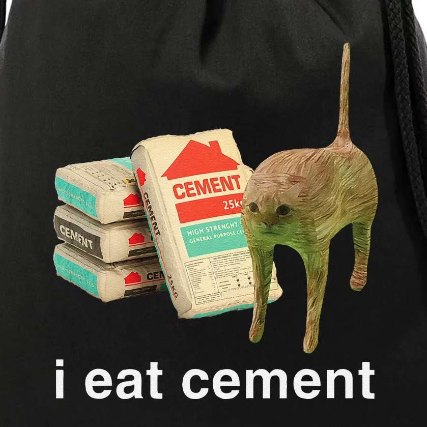 I Eat Cement Cursed Cat Funny Oddly Specific Dank Meme Drawstring Bag