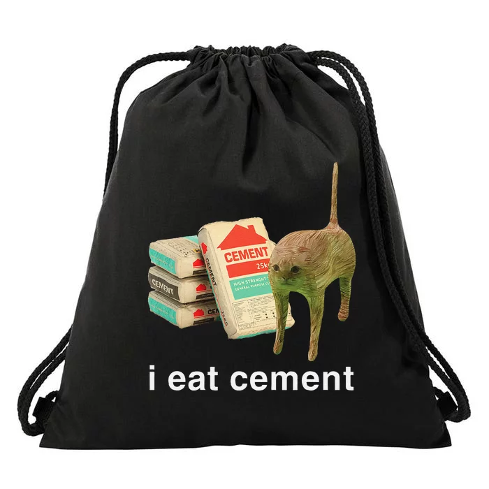 I Eat Cement Cursed Cat Funny Oddly Specific Dank Meme Drawstring Bag