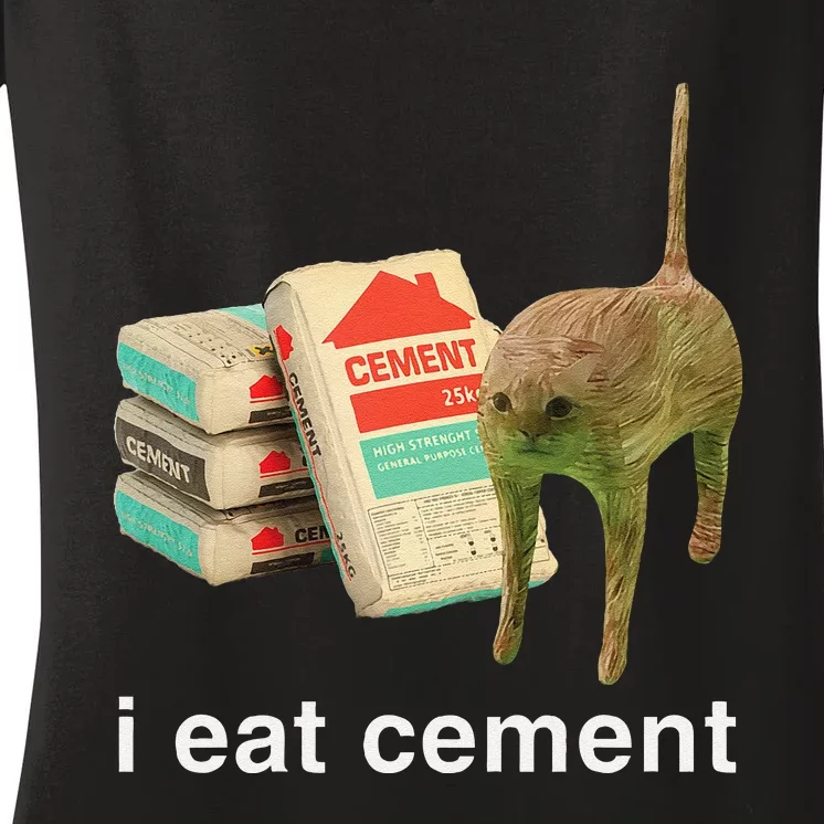 I Eat Cement Cursed Cat Funny Oddly Specific Dank Meme Women's V-Neck T-Shirt