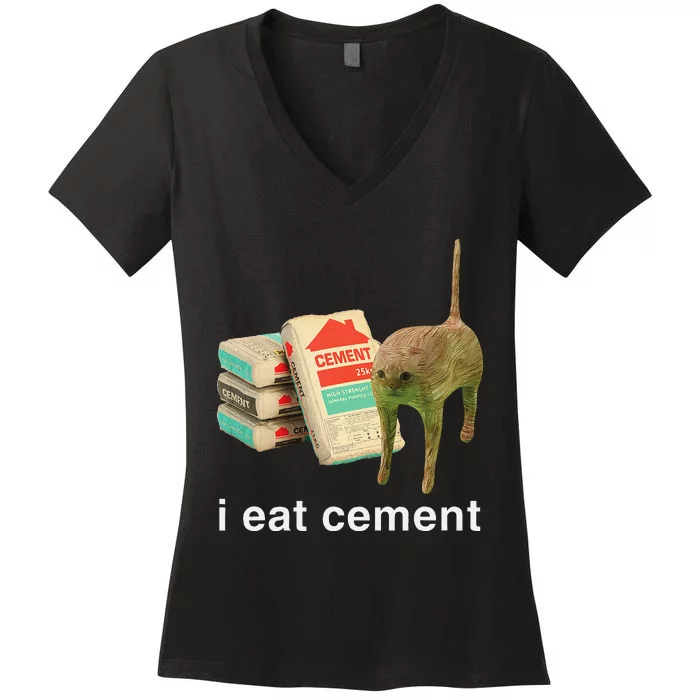 I Eat Cement Cursed Cat Funny Oddly Specific Dank Meme Women's V-Neck T-Shirt