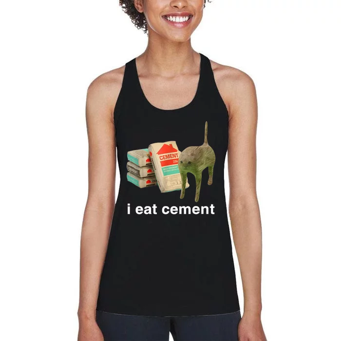 I Eat Cement Cursed Cat Funny Oddly Specific Meme Women's Racerback Tank