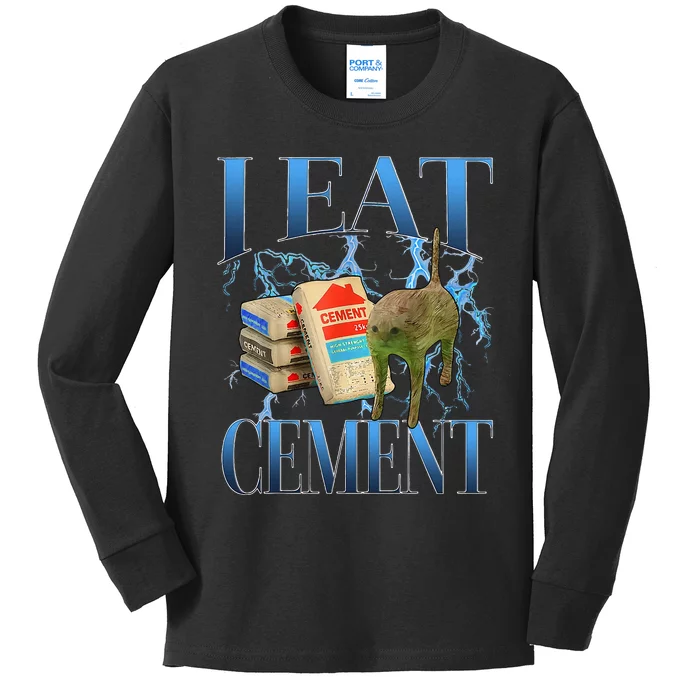 I Eat Cement Cursed Cat Oddly Specific Kids Long Sleeve Shirt