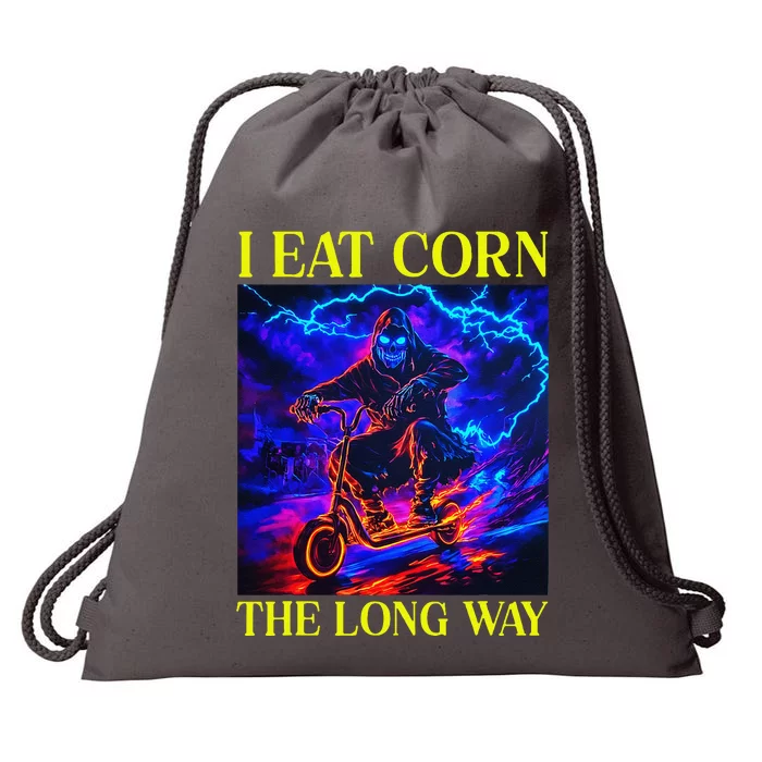 I Eat Corn The Long Way Drawstring Bag