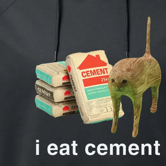 I Eat Cement Cursed Cat Funny Oddly Specific Dank Meme Gift Performance Fleece Hoodie