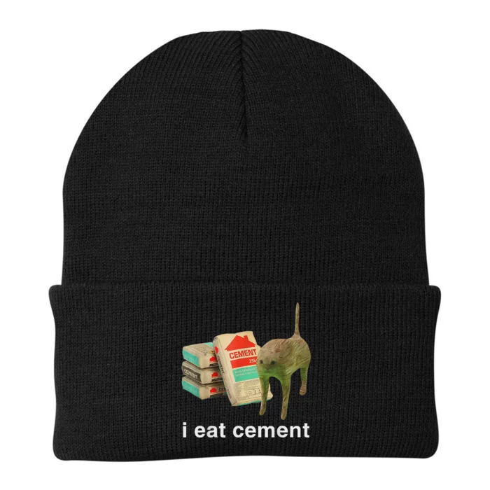 I Eat Cement Cursed Cat Funny Oddly Specific Dank Meme Knit Cap Winter Beanie