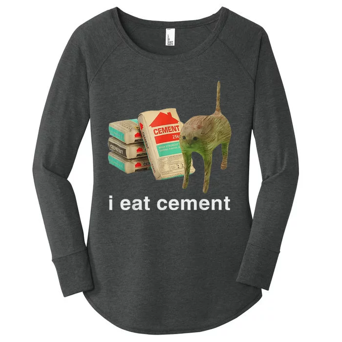 I Eat Cement Cursed Cat Funny Oddly Specific Dank Meme Women's Perfect Tri Tunic Long Sleeve Shirt