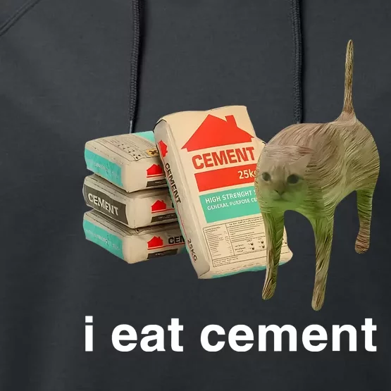 I Eat Cement Cursed Cat Performance Fleece Hoodie