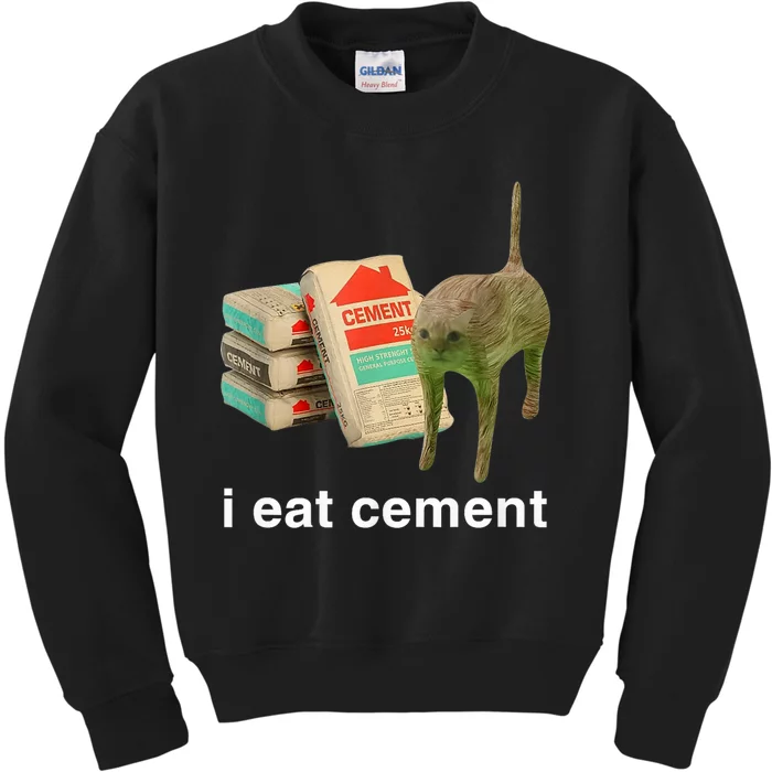 I Eat Cement Cursed Cat Funny Oddly Specific Meme Kids Sweatshirt