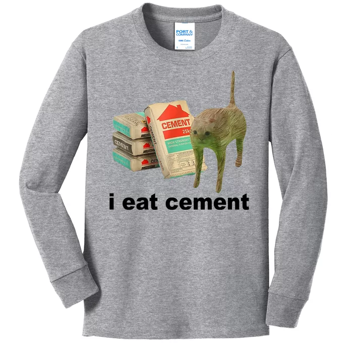 I Eat Cement Cursed Cat Funny Kids Long Sleeve Shirt