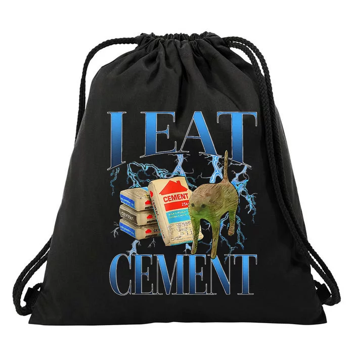 I Eat Cement Cursed Cat Funny Oddly Specific Meme Drawstring Bag