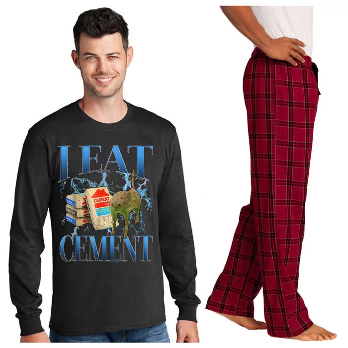 I Eat Cement Cursed Cat Funny Oddly Specific Meme Long Sleeve Pajama Set