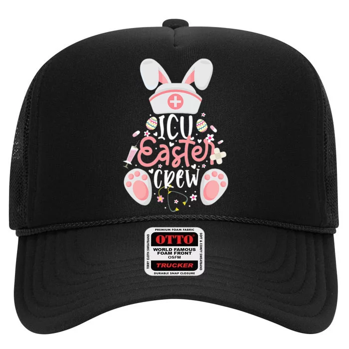 ICU Easter Day Nurse Crew Bunny Ears Happy Easter Nursing High Crown Mesh Trucker Hat