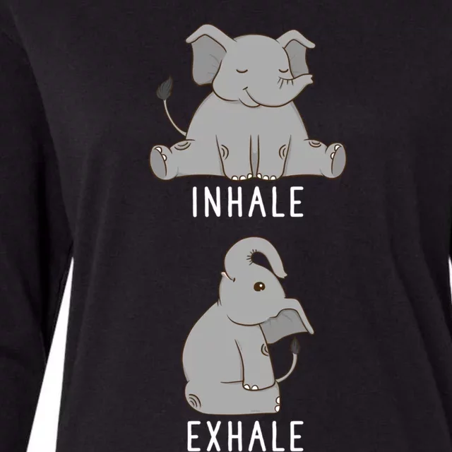 Inhale Exhale Elephant Funny Safari Animal Yoga Cute Gift Womens Cotton Relaxed Long Sleeve T-Shirt