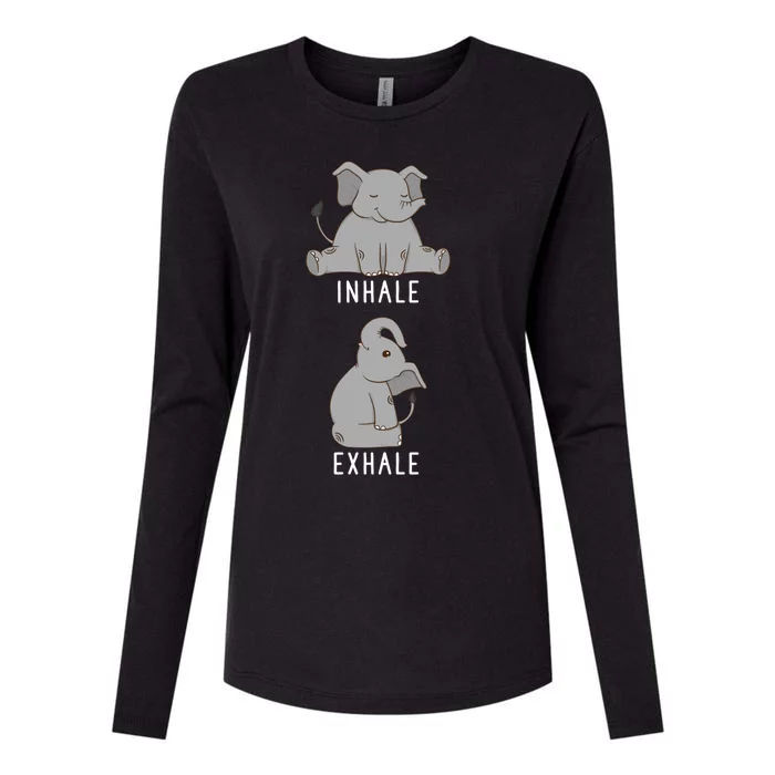 Inhale Exhale Elephant Funny Safari Animal Yoga Cute Gift Womens Cotton Relaxed Long Sleeve T-Shirt