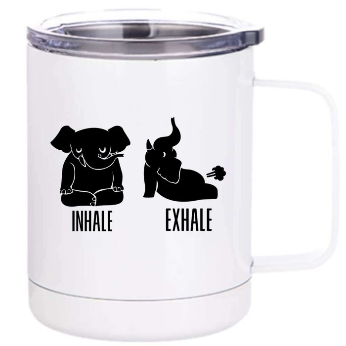 Inhale Exhale Elephant Funny Yoga Gift Front & Back 12oz Stainless Steel Tumbler Cup