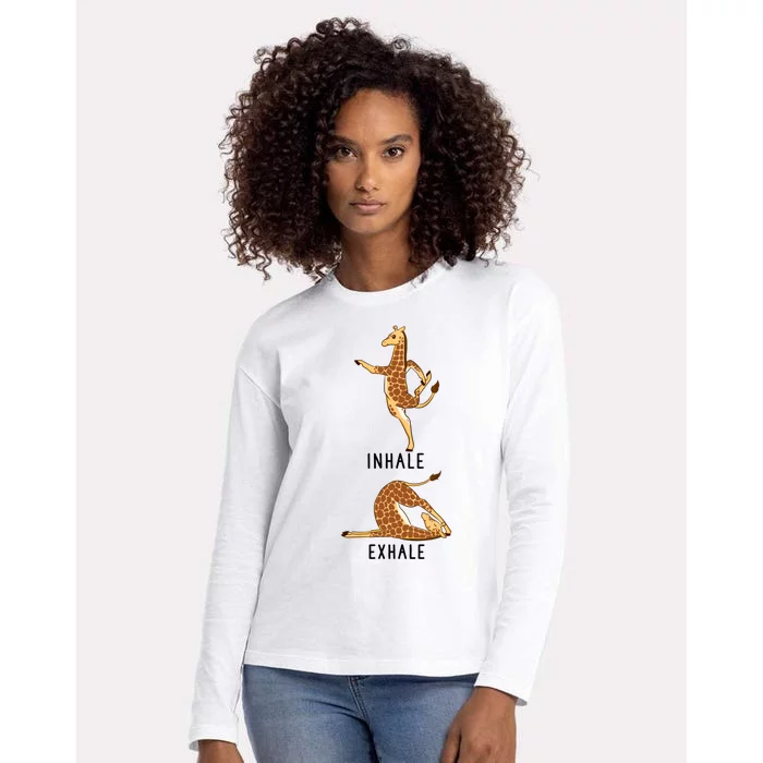 Inhale Exhale Giraffe Funny Safari Animal Yoga Cute Gift Womens Cotton Relaxed Long Sleeve T-Shirt