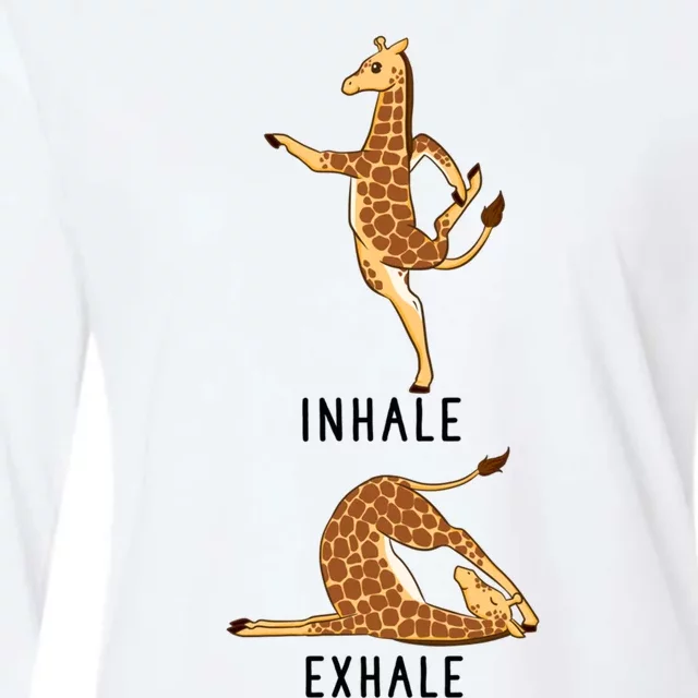 Inhale Exhale Giraffe Funny Safari Animal Yoga Cute Gift Womens Cotton Relaxed Long Sleeve T-Shirt