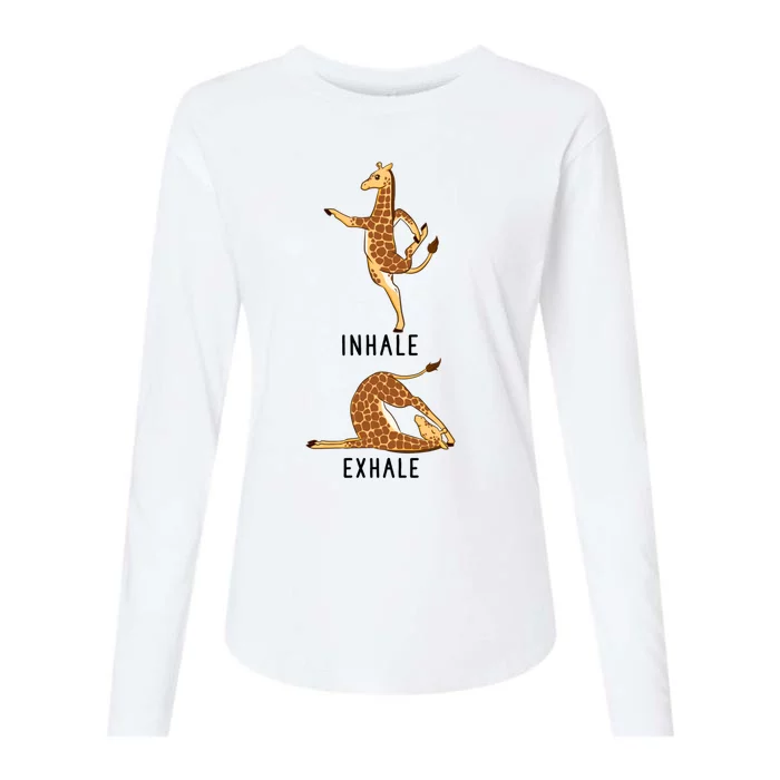 Inhale Exhale Giraffe Funny Safari Animal Yoga Cute Gift Womens Cotton Relaxed Long Sleeve T-Shirt