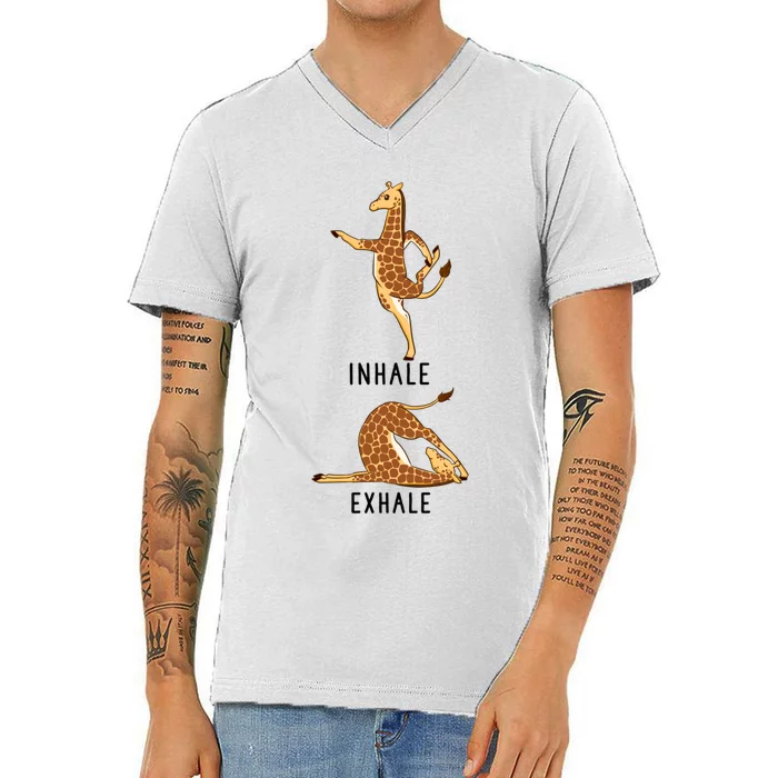 Inhale Exhale Giraffe Funny Safari Animal Yoga Cute Gift V-Neck T-Shirt