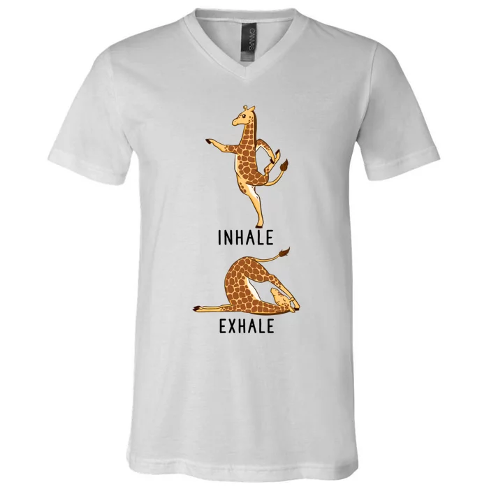 Inhale Exhale Giraffe Funny Safari Animal Yoga Cute Gift V-Neck T-Shirt