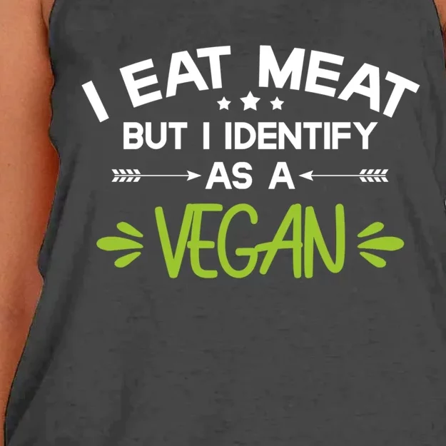 I Eat Meat But I Identify As A Vegan Funny Veggie Lover Gift Women's Knotted Racerback Tank