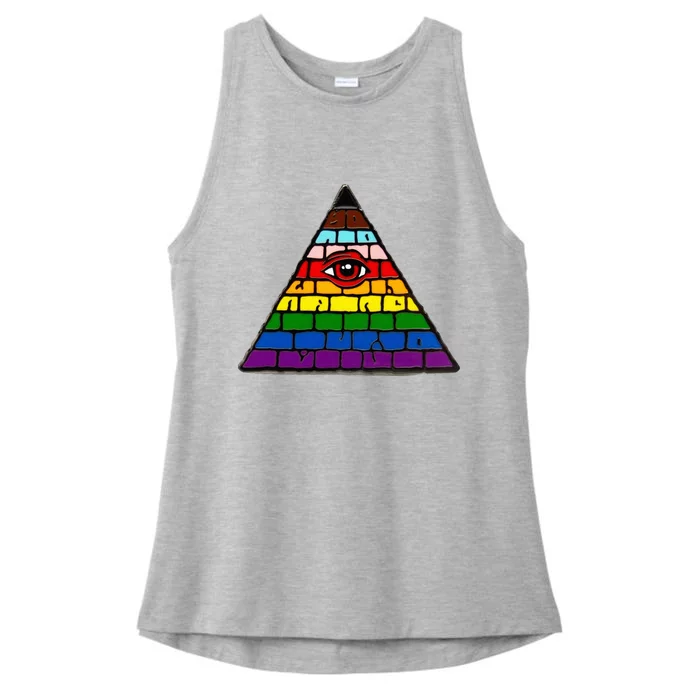 Illuminati Eye Providence Rainbow Ladies Tri-Blend Wicking Tank