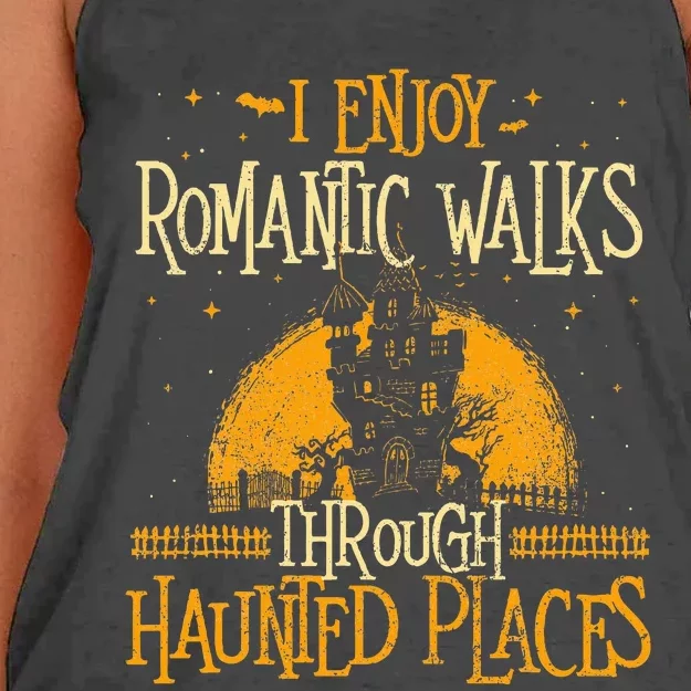 I Enjoy Romantic Walks Through Haunted Places Ghost Hunter Women's Knotted Racerback Tank