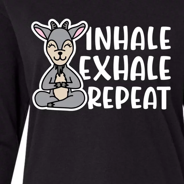 Inhale Exhale Repeat Goat Yoga Meditation Fitness Cute Funny Gift Womens Cotton Relaxed Long Sleeve T-Shirt