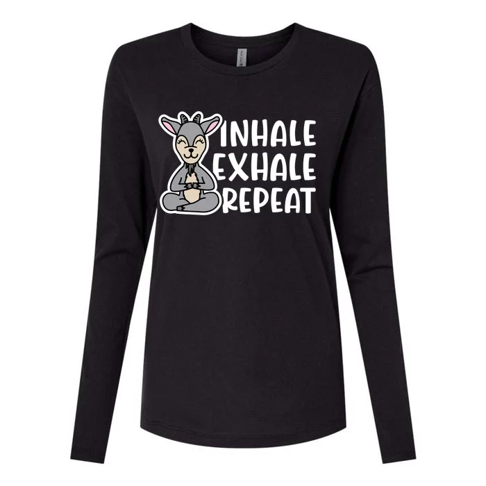 Inhale Exhale Repeat Goat Yoga Meditation Fitness Cute Funny Gift Womens Cotton Relaxed Long Sleeve T-Shirt