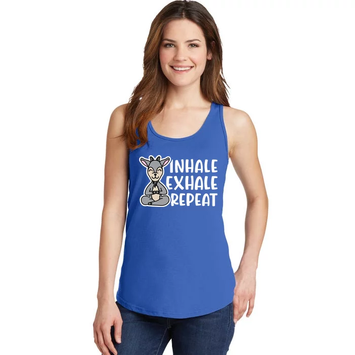 Inhale Exhale Repeat Goat Yoga Meditation Fitness Cute Funny Gift Ladies Essential Tank