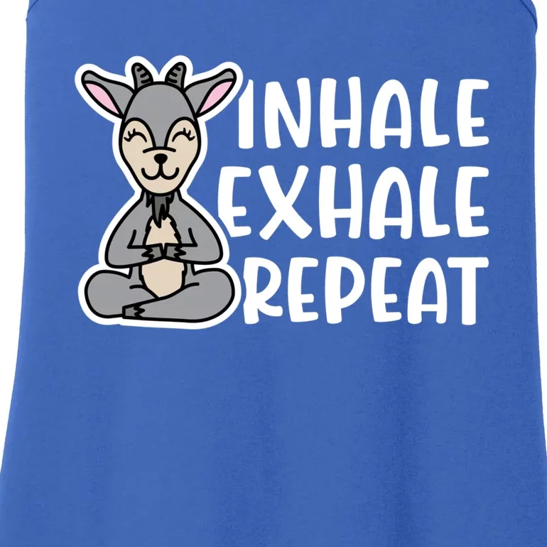 Inhale Exhale Repeat Goat Yoga Meditation Fitness Cute Funny Gift Ladies Essential Tank