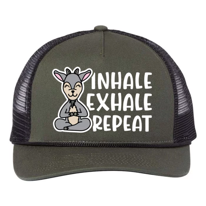 Inhale Exhale Repeat Goat Yoga Meditation Fitness Cute Funny Gift Retro Rope Trucker Hat Cap