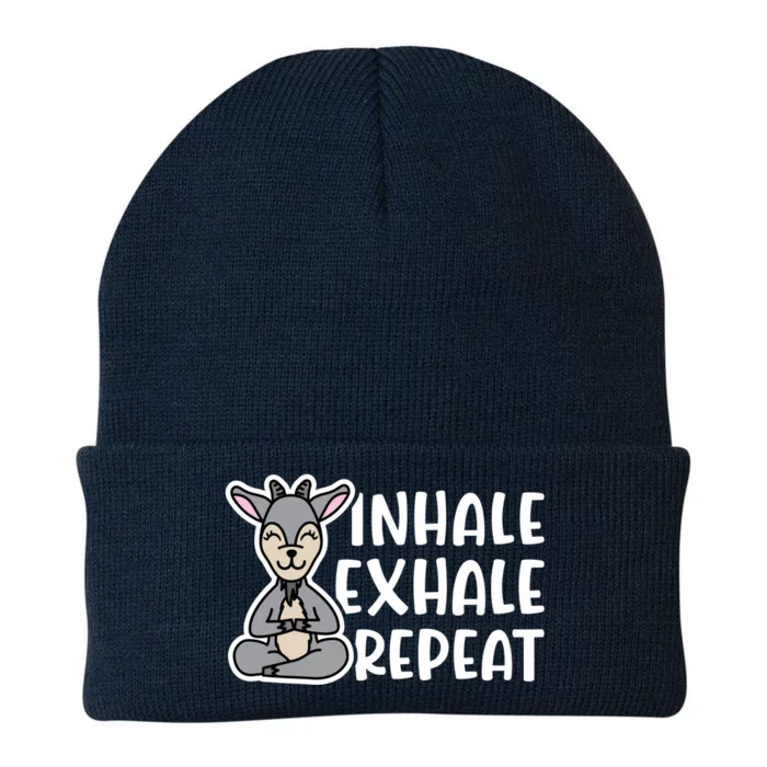 Inhale Exhale Repeat Goat Yoga Meditation Fitness Cute Funny Gift Knit Cap Winter Beanie