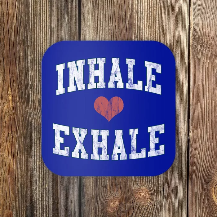 Inhale Exhale With A Heart And Distressed Vintage Look Gift Coaster