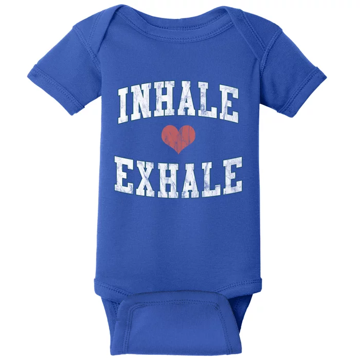 Inhale Exhale With A Heart And Distressed Vintage Look Gift Baby Bodysuit