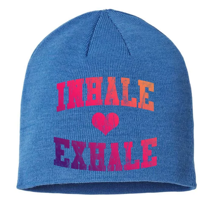 Inhale Exhale With A Heart And Distressed Vintage Look Gift 8 1/2in Sustainable Knit Beanie