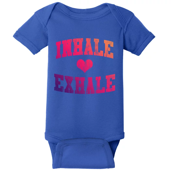 Inhale Exhale With A Heart And Distressed Vintage Look Gift Baby Bodysuit