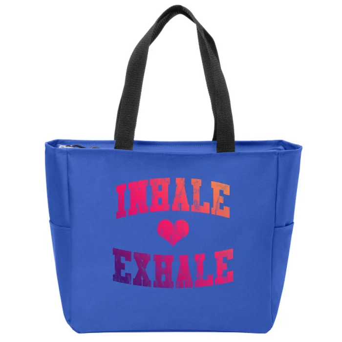 Inhale Exhale With A Heart And Distressed Vintage Look Gift Zip Tote Bag