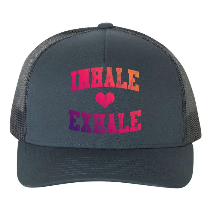 Inhale Exhale With A Heart And Distressed Vintage Look Gift Yupoong Adult 5-Panel Trucker Hat