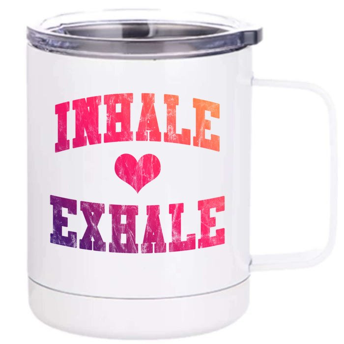 Inhale Exhale With A Heart And Distressed Vintage Look Gift Front & Back 12oz Stainless Steel Tumbler Cup