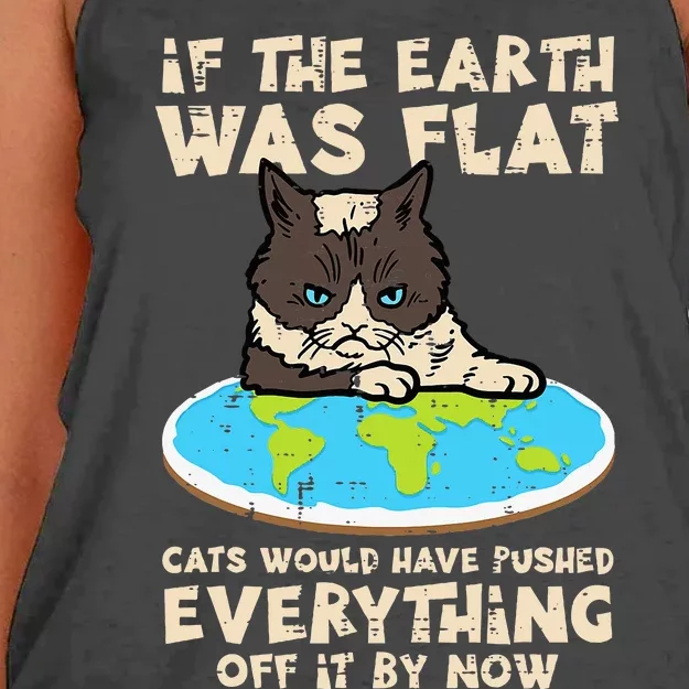 If Earth Was Flat Cat Pushed Everything Women's Knotted Racerback Tank