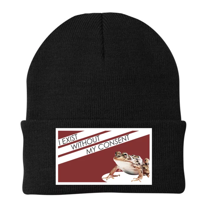 I Exist Without My Consent Funny Meme Frog Knit Cap Winter Beanie