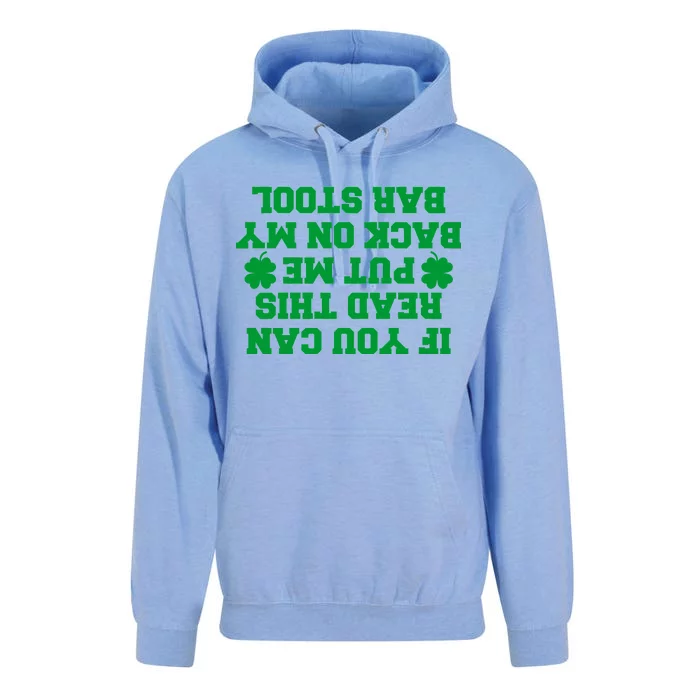 If You Can Read This Put Me Back On My Bar Stool St Patrick's Day Unisex Surf Hoodie