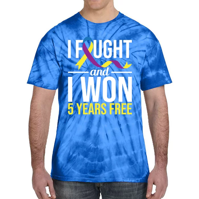 I Fought And I Won 5 Years Free Gift Bladder Cancer Survivor Gift Tie-Dye T-Shirt