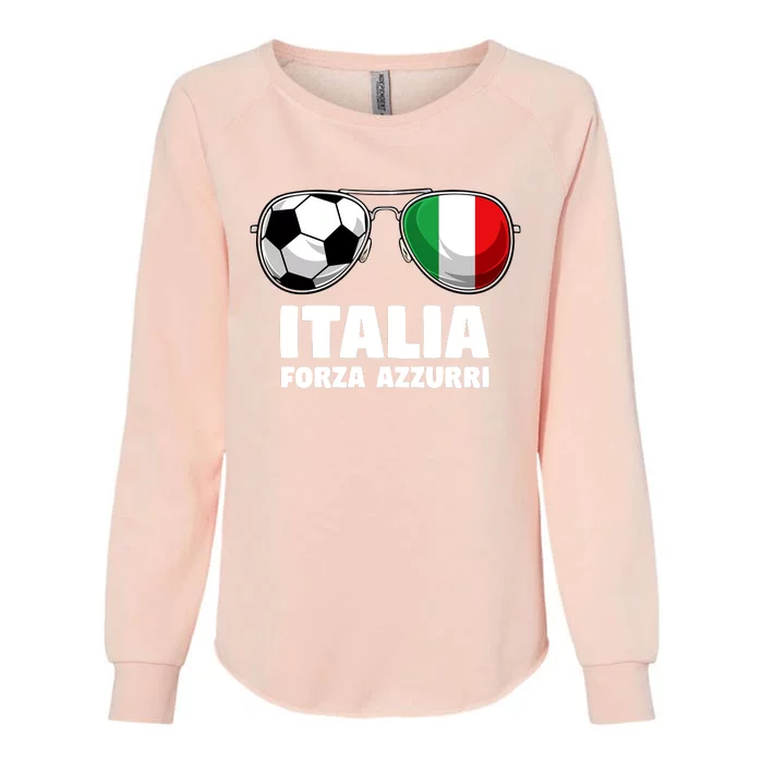 Italia Forza Azzuri Soccer Italian Flag Sunglasses Pride Womens California Wash Sweatshirt