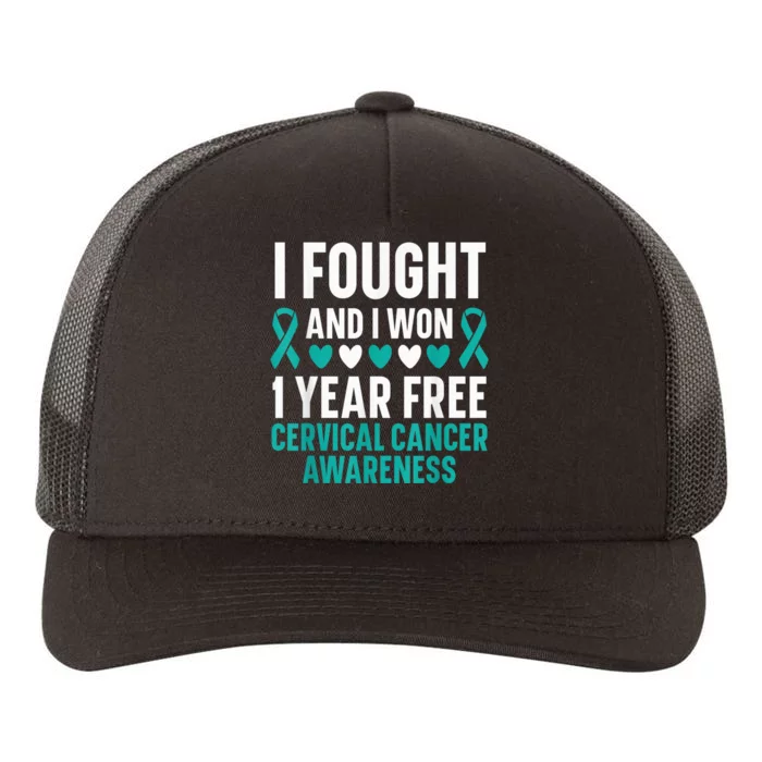 I Fought And I Won 1 Year Free Cervical Cancer Awareness Yupoong Adult 5-Panel Trucker Hat