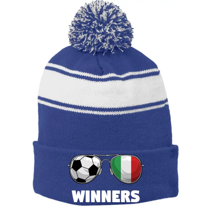 Italia Forza Azzuri Soccer Italian Flag Sunglasses Winners Gift Stripe Pom Pom Beanie