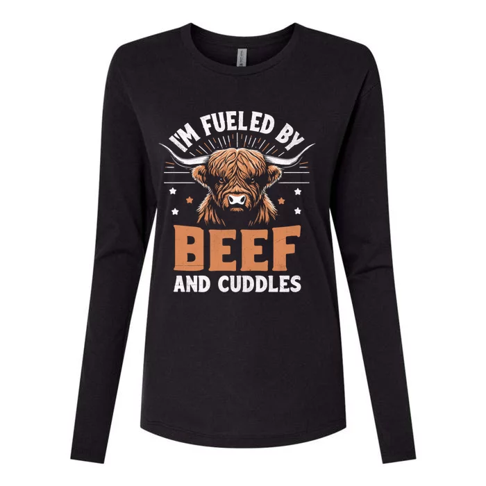 IM Fueled By Beef And Cuddles Highland Cattle Breeder Cow Cool Gift Womens Cotton Relaxed Long Sleeve T-Shirt