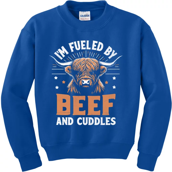 IM Fueled By Beef And Cuddles Highland Cattle Breeder Cow Cool Gift Kids Sweatshirt