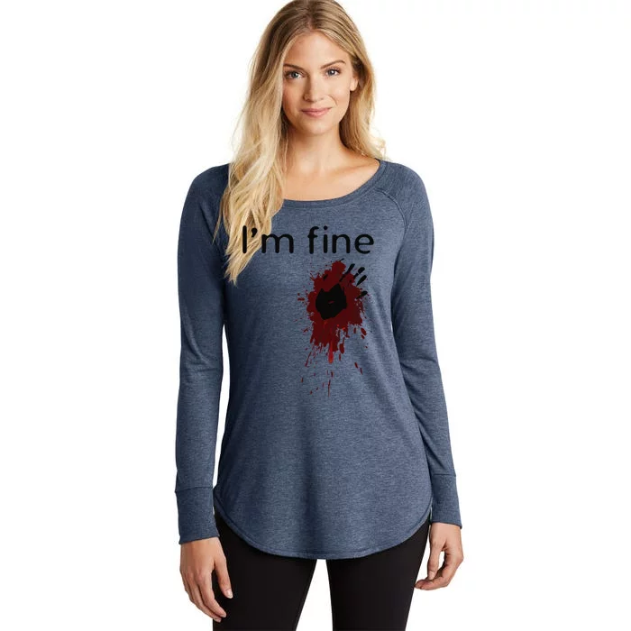 Im Fine Blood Splatter And Bloody Hand Print Halloween Fun Women's Perfect Tri Tunic Long Sleeve Shirt